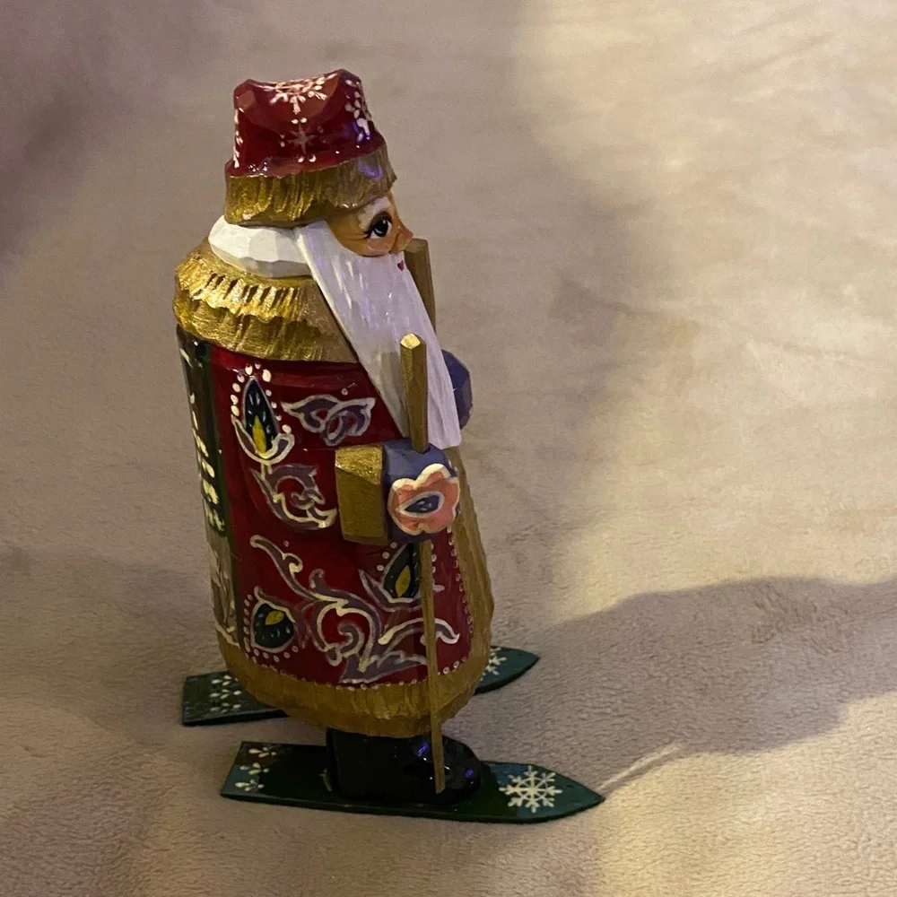 Russian Handcrafted Holiday Santa Figurine - Red and Gold 8”